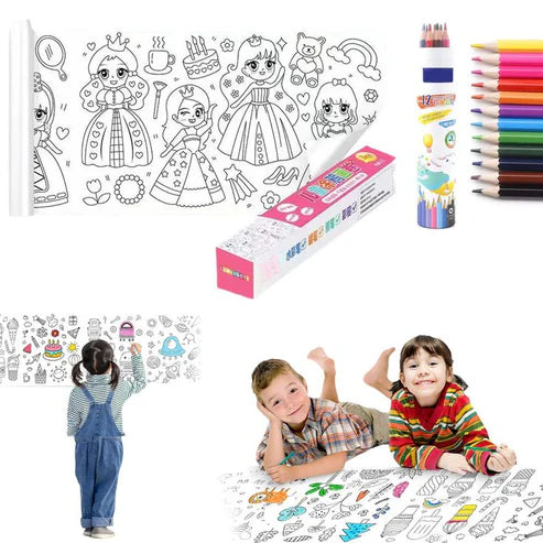 Children’s Coloring Drawing Roll  With Free Color Markers